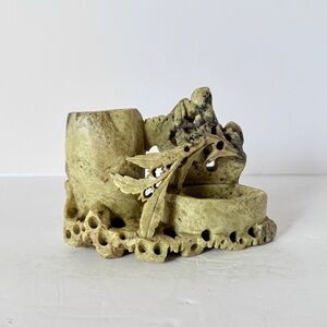 Antique Chinese Carved Soapstone Double Brush Pot / Inkwell – Openwork Floral